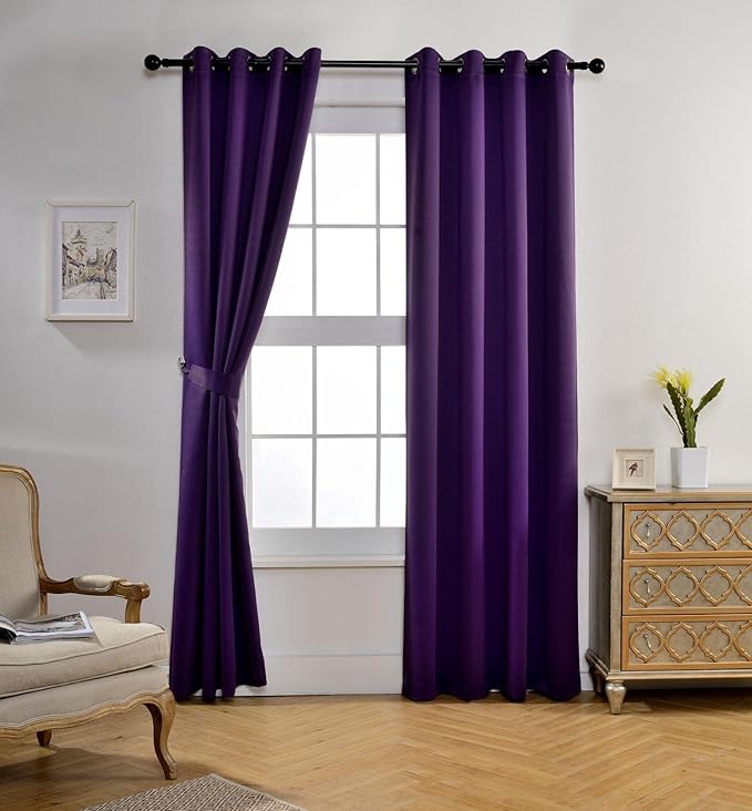 MIUCO 2 Panels Room Darkening Thermal Insulated Grommet Window Blackout Curtains for Bedroom 95 Inches Long Purple