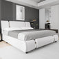 TTVIEW Modern Faux Leather Upholstered Platform Bed Frame with Iron Metal Decor, Adjustable Curved Headboard, Wooden Slats Support, No Box Spring Needed, Queen Size, White