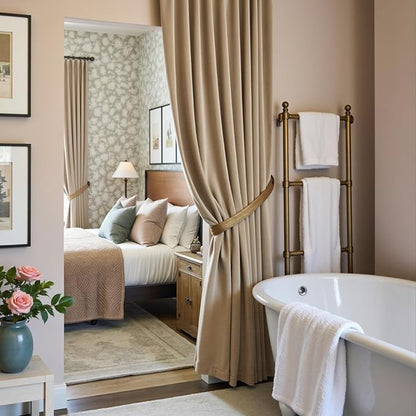 Lazzzy Cream Velvet Curtains 108 Inches Long Blackout Thermal Insulated Room Darkening Lined Curtain Drapes Back Tab Window Treatments for Bedroom Living Room 2 Panels,52 x 108 Inch, Latte