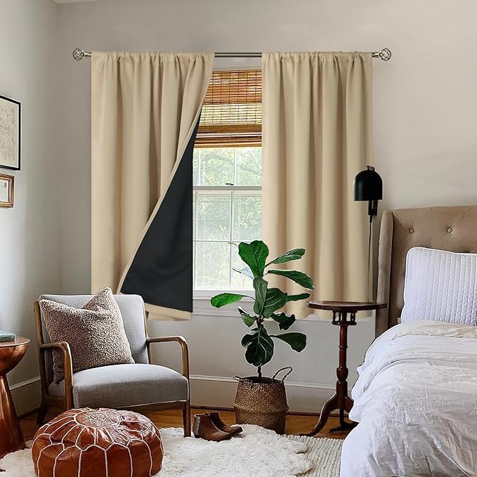 BGment Blackout Curtains for Bedroom 54 Inch Length, Thermal Insulated Bedroom Curtains Rod Pocket Privcy Drapes Room Darkening Soundproof Curtains, Each Window Curtains 2 Panels, 42 Inch Wide, Beige