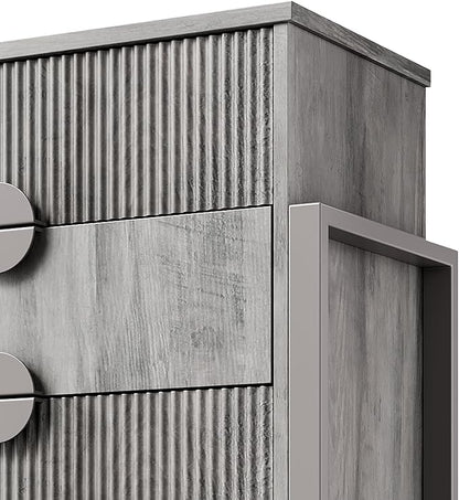 LGHM Fluted Dresser for Bedroom with 4 Drawers, Modern 4 Drawers Dressers with Semicylinder Fluted, Solid Chest of Drawers, 36" Tall Dresser with Bold Steel Frame, Metal Handles, Gray