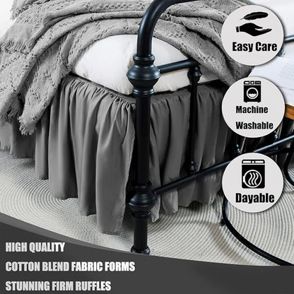 TSUTOMI Bed Skirt King Size Ruffled Bed Skirt with Split Corners, 14 Inch Drop Dust Ruffle Bed Skirts with Platform, Gathered Style, 100% Microfiber, Grey