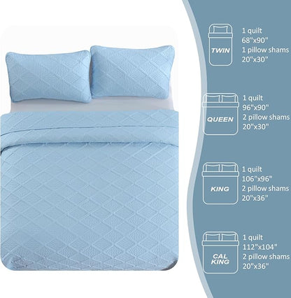 Yiran Ash Blue Quilt Set King Size, 3 Piece Reversible Bedspreads Bedding Set, Fall Diamond Pattern Coverlet for All Season with 2 Pillow Shams (King, 106x96 Inch)