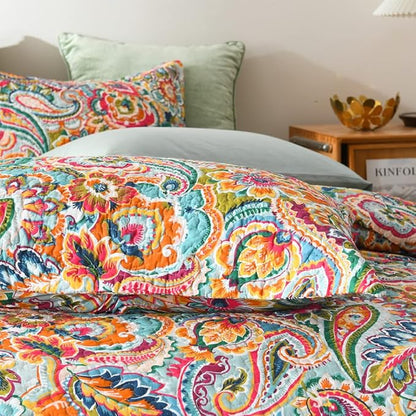 Cotton Bedspread Quilt Sets, Reversible Bedding Coverlet Sets Comforter, Gorgeous Red Floral Paisley Bedspread, King Size