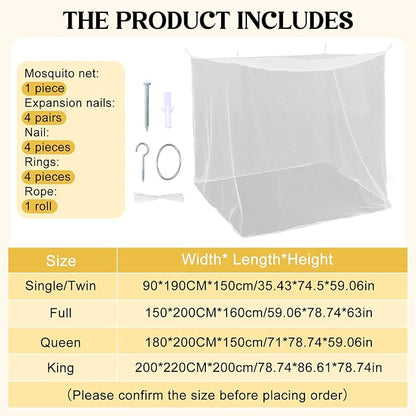 4 Corners Mosquito Net for Mosquiteros para Camas Bed Canopies Netting Bed Drapes Rectangular Mosquito Mesh for Camping Home Outdoor Travel(White A,L79 X W59 X H63 Inch,No-Opening)