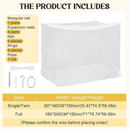 4 Corners Mosquito Net for Mosquiteros para Camas Bed Canopies Netting Bed Drapes Rectangular Mosquito Mesh for Camping Home Outdoor Travel(White A,L75 X W35.5 X H59 Inch,No-Opening)