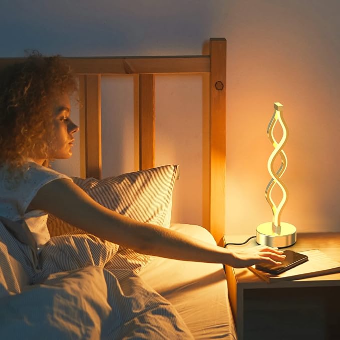NUÜR Silver Lamps for Bedrooms Set of 2, Small Table Lamp, 3 Colour Temperature, 15.8 Inch Height, Bedsides Lamps for Living Room
