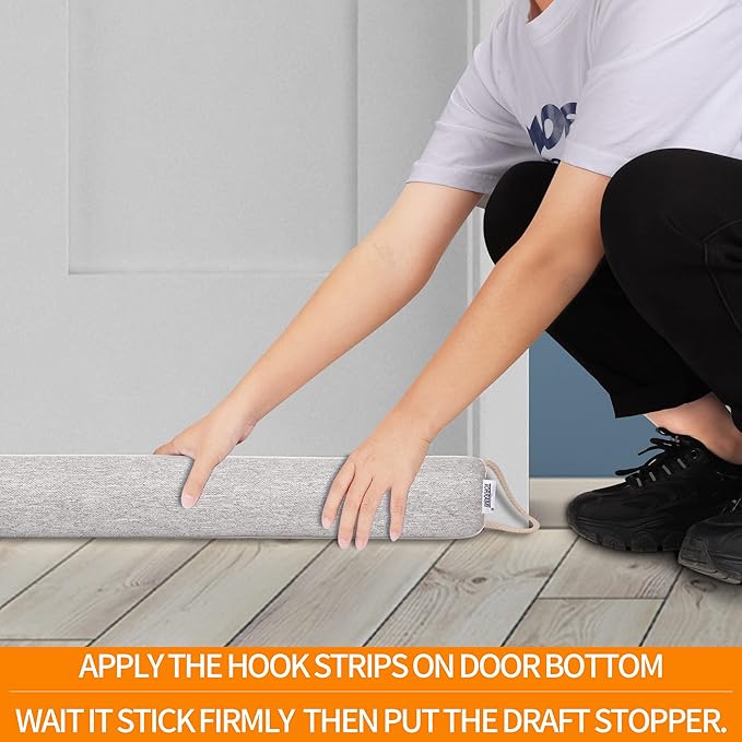 TORRAMI 38" Door Draft Stopper Under Bottom Insulation Noise Air Stopper 2.2LB,Draft Stopper Guard Seal for Doors and Windows - Light Gray