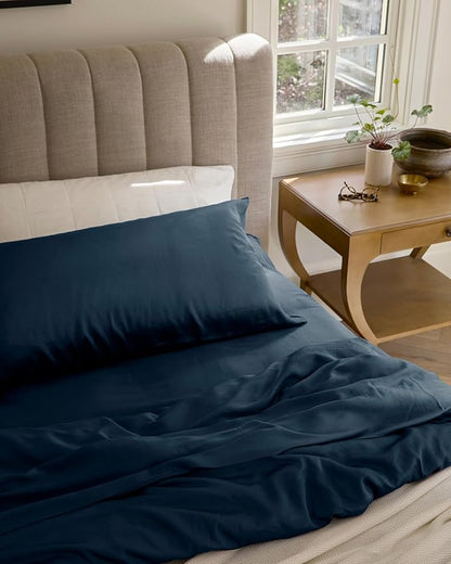 Cozy Earth Luxury Bed Sheet Set - 100% Viscose from Bamboo Fabric, Ultra-Soft & Breathable, Fits Regular & Deep Pocket Mattresses up to 20" - 4 Pieces Twin Sheet Set Pacific Blue