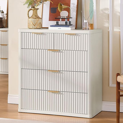 LEYAOYAO Fluted 5 Drawers Dresser for Bedroom, 34" Tall Modern Chest of Drawers with Metal Handle, Curved Profile Design,White Wood Drawer Organizer for Bedroom, Living Room, Hallway, Entryway