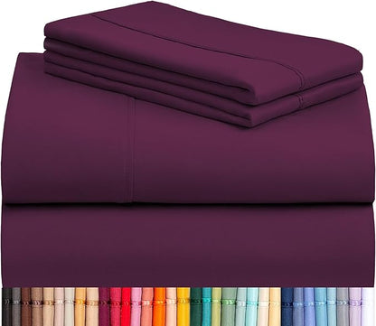 LuxClub 3 PC Twin Sheet Set, Deep Pockets Wrinkle Free Cooling Bed Sheets Hotel Bedding for Women, Men, Kids & Teens, Includes 1 Fitted Sheet, 1 Flat Sheet and 1 Pillowcase-Silky Soft Eggplant