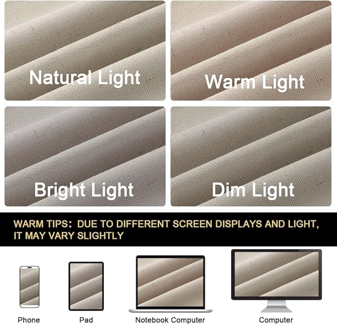 PrinceDeco Linen Texture Curtains 100% Blackout Curtains 64 inch Long 2 Panels Set Noise Reducing Window Treatment Drapes for Nursery Bedroom Thermal Insulated with White Liner,42 X 64 In, Cobblestone