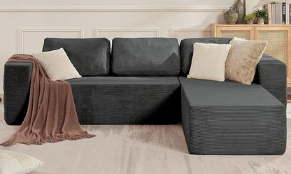 40" Modular Upholstered Foam Couch, Upholstered Floor Sofa Couch with Pillow, Single Sofa for Bedroom Living Room, No Assembly Required (Corduroy Fabric, Grey)