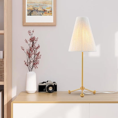 Small Minimalist Table Lamp for Bedroom, Cute Desk Lamp with Linen Rope Cone Lampshade, Boho Nightstand Lamp for Living Room, 1 Pack