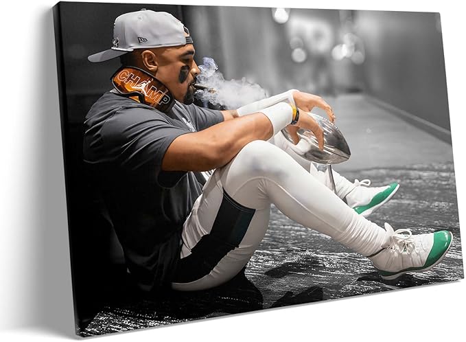 B.B.F MAKE 2025 Super Canvas Bowl Wall Art Champions Eagles Poster Print Philadelphia Hurts Painting Canvas Wall Decor Sports Star Picture Modern Bedroom Living Room Home Decoration, Framed 20x24inch