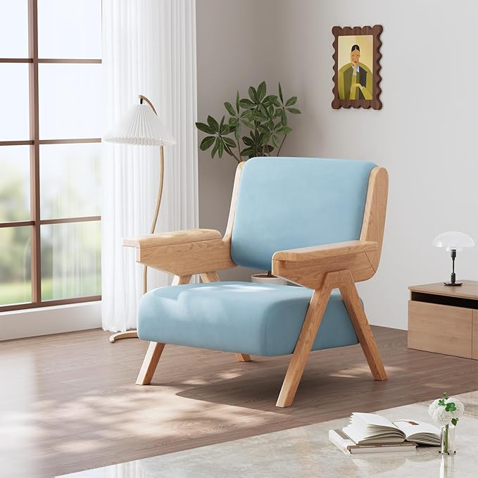 Accent Chair Set of 2, Mid Century Modern Chair, Velvet Upholstered Lounge Arm Chair with Solid Wood, Cozy Seating for Living Room, Bedroom, Balcony (Blue)
