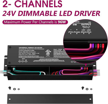 EMITEVER 192W Dimmable LED Driver, 24V 5-in-1 Dimmable Power Supply,2-Channels AC to DC Transformer for LED Light, Compatible with Lutron and Leviton Dimmer, Waterproof IP67 and UL Listed, Class 2