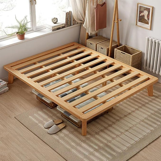 California-King Platform Bed Base - 14 Inch Solid Wood Mattress Foundation with Support Slats and Legs, California King Size Rubberwood Simple Bed Frame