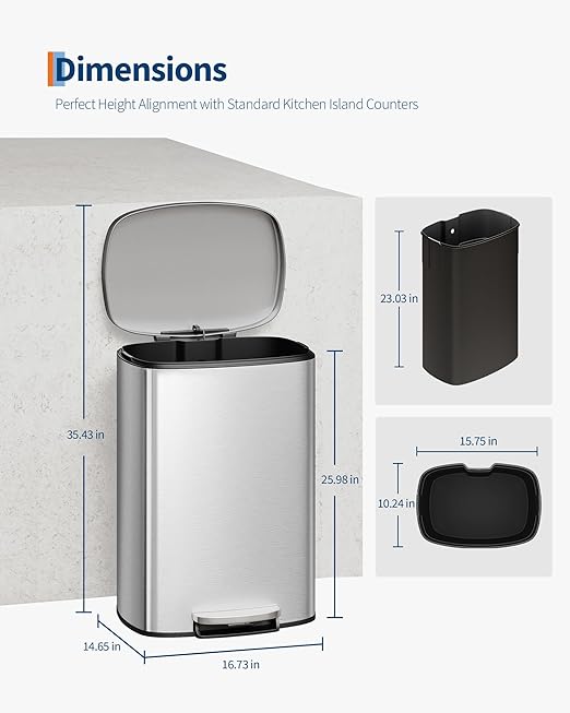 GarveeHome 13 Gal & 2.6 Gal Trash Can Combo Set, Kitchen Trash Can and Bathroom Trash Bin with Lid, Step-On Rustproof Garbage Bin with Inner Bucket, Black