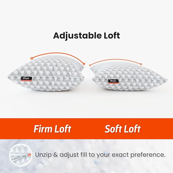 Layla Sleep Adjustable Fill Kapok Pillow, 2pack of The Luxurious Cooling Pillow, King, Supportive for Head and Neck, Fully Adjustable, Natural Material That is Light and Airy.