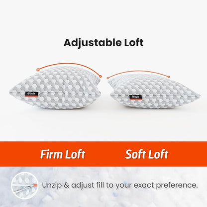 Layla Sleep Adjustable Fill Kapok Pillow, 2pack of The Luxurious Cooling Pillow, King, Supportive for Head and Neck, Fully Adjustable, Natural Material That is Light and Airy.