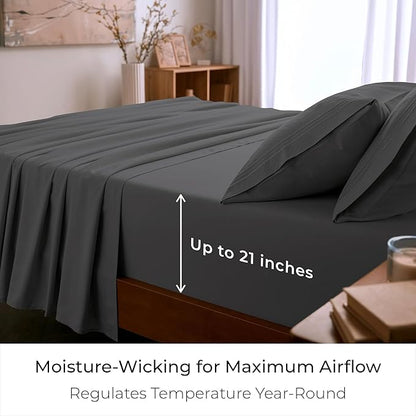 Mellanni Full Sheet Set - 6-Piece Iconic Collection Bedding, (Including 4 Pillowcases), 21-Inch Extra Deep Pocket, Easy Care, Ultra Soft, Cooling Sheets, Brushed Microfiber - Gray