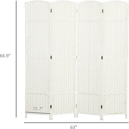 HOMCOM Room Divider, 4 Panel Folding Privacy Screen, 5.6' Tall Freestanding Wall Partition for Home Office, Bedroom, White