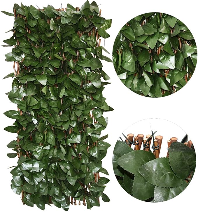 GLANT Expandable Fence Privacy Screen for Balcony Patio Outdoor,Decorative Faux Ivy Fencing Panel,Artificial Hedges (Single Sided Leaves) (4, Dark Green)