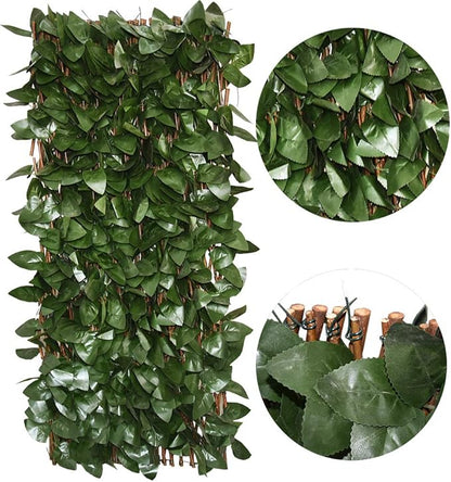 GLANT Expandable Fence Privacy Screen for Balcony Patio Outdoor,Decorative Faux Ivy Fencing Panel,Artificial Hedges (Single Sided Leaves) (4, Dark Green)