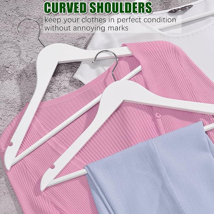 Amber Home 20 Pack Wooden Hangers with Non Slip Pant Bar - White Wood Coat Hangers for Shirts, Jackets, Dress