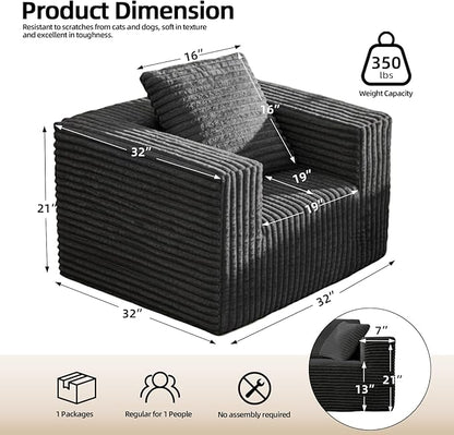 Single Cloud Sofa, Giant Bean Bag Chair with High Backrest & Wider Armrest, Foam Boneless Couch for Small Spaces, Comfy Furry Sofas with Pillows for Living Room, Bedroom, Apartment, Dorm, Office