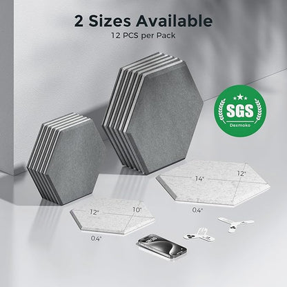 Self-Adhesive Acoustic Panels [390 lbs/yd³ Ultra-High Density], 2nd Generation Sound Absorbing Panel, Professional Level Sound Panel, Polyester Soundproof Foam [Size M, MoonGrey & SilverGrey]