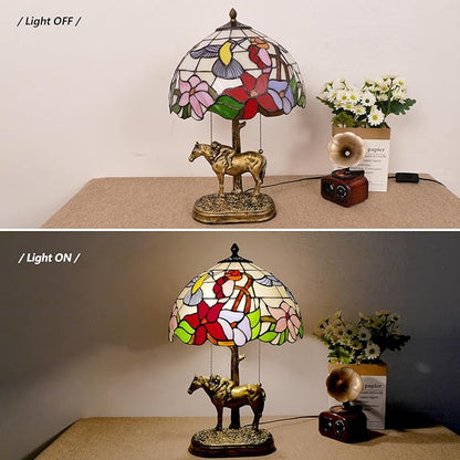 2 Lights Tiffany Table Lamp Stained Glass Table Lamp Victorian Bedside Lamp for Bedroom Living Room Home Coffee Decor,11.8 inch