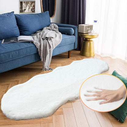 White Faux Bunny Fuzzy Fur Rugs for Bedroom Living Room Shag Washable Furry Area Rug 2x6 Nursery Shaped Rug Teen Room Décor