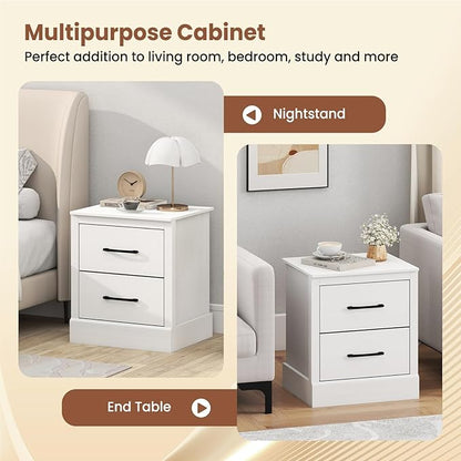 Giantex Modern Nightstand Set of 2, Wood Bedside Table with 2 Storage Drawers, Compact Floor Night Stand End Table, White Accent Sofa Side Table for Bedroom