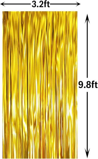 GOER 3.2 ft x 9.8 ft Metallic Tinsel Foil Fringe Curtains Party Photo Backdrop Party Streamers for Birthday,Graduation,New Year Eve Decorations Wedding Decor (4 Pcs,Matte Gold,Thick Material)