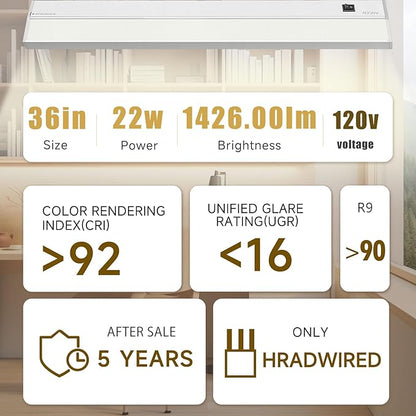 Ansen Hardwired Under Cabinet Lighting, 36in 22W LED Light for Kitchen/Closet, 1426lm, CRI>92, R9>90, Dimmable, 3 Color Temperature, 3000K/4000K/5000K(Warm White, Cool White, Daylight)
