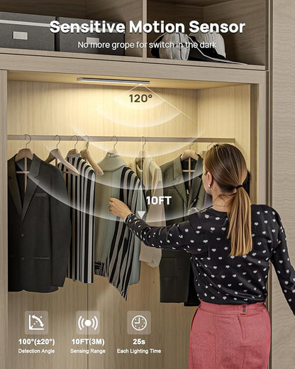 Under Cabinet Lights Wireless,Motion Sensor Light Indoor with Remote Control,2500mAh LED Rechargeable Battery Operated Closet Light,3 Color Temps,Under Counter Lights for Kitchen,Stairs,4 Pack