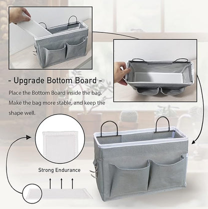 Kanrichu 3pcs Middle Wall Hanging Organizer Bag, Linen Fabric Door Hanging Storage Basket with Pockets, Waterproof Bin for Kitchen, Bedroom, Office, RV Camper (Gray)