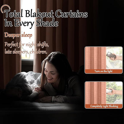 Terracotta 100% Linen Blackout Fall Curtains for Bedroom 95 Inch Long 52 Wide, Extra Long Thermal Insulated Light Blocking Curtains, Noise Refusing Window Drape Each 52x95 Inch 2 Panels
