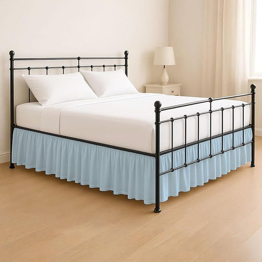 KRISHNA Ruffled Bed Skirt with Split Corners Twin, 100% Microfiber Hotel Quality, 28 Inch Drop Dust Ruffle Gathered Bedskirt with Platform, 39" x 75", Light Blue
