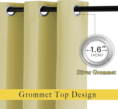 NICETOWN Bedroom Room Darkening 110 inch Curtains for Sliding Glass Door, Grommet Thermal Insulated Solid Window Treatments Sound Reducing for Living Room, W66 x L110, Paler Yellow, Set of 2