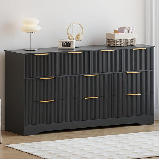 GarveeHome Fluted Dresser for Bedroom with 10 Drawers, 59" Wide Modern Chest of Drawers with Wood Frame, Dresser TV Stand Wooden Closet Clothes Storage Organizer for Living Room, Hallway