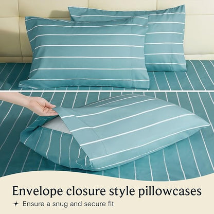 LuxClub 3 PC Twin Sheet Set, Deep Pockets Wrinkle Free Cooling Bed Sheets Hotel Bedding for Women, Men, Kids & Teens, Includes 1 Fitted Sheet, 1 Flat Sheet and 1 Pillowcase-Striped - Light Blue