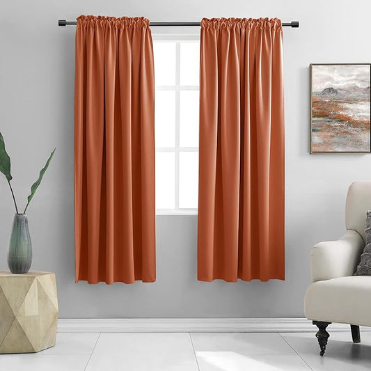 DONREN Terracotta Orange Draperies Curtains for Bedroom - 2 Panels Window Shades Light Blocking Insulated Thermal Curtain Panels for Women Room, 52 x 72 Inch Length