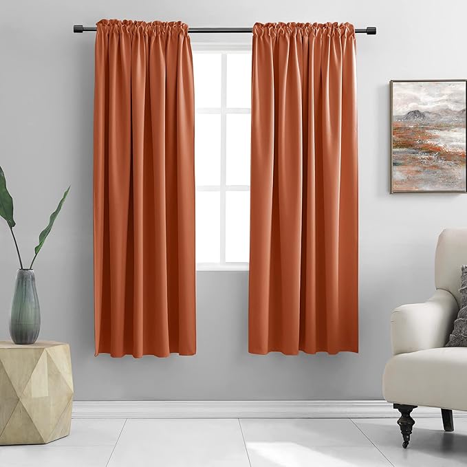 DONREN Rust Orange Blackout Thermal Insulated Window Curtains for Bedroom Living Room,Energy Efficicent Rod Pocket Window Treatment Decorative Drapes (2 Panels 52 W X 63 Inches Long)