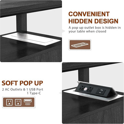 HIFYOBRO Narrow End Table with Flip Top Charging Station Set of 2, Side Table with 2 Drawers, Type-C & USB Port & Power outlets, Wooden Storage Cabinet for Living Room and Bedroom