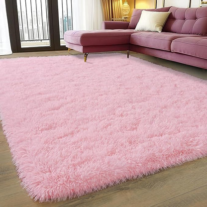 8x10 Area Rugs for Living Room, Large Pink Fluffy Rugs for Bedroom Girls Kids Room Dorm Home Decor, Soft Fuzzy Shaggy Shag Carpet Rug
