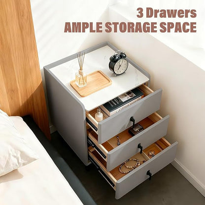 Lamberia Narrow Nightstand with 3 Drawers, Narrow Side Table, Small Bedside Table for Bedroom, Living Room, End Table for Small Space, Dark Grey, 15.8''W x 15.8" D x 23.5" H