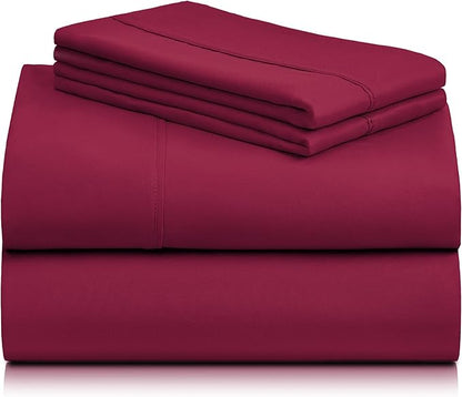 LuxClub 4 PC King Sheet Set, Deep Pockets Wrinkle Free Cooling Bed Sheets Hotel Bedding for Women, Men, Includes 1 Fitted Sheet, 1 Flat Sheet and 2 Pillowcases-Burgundy